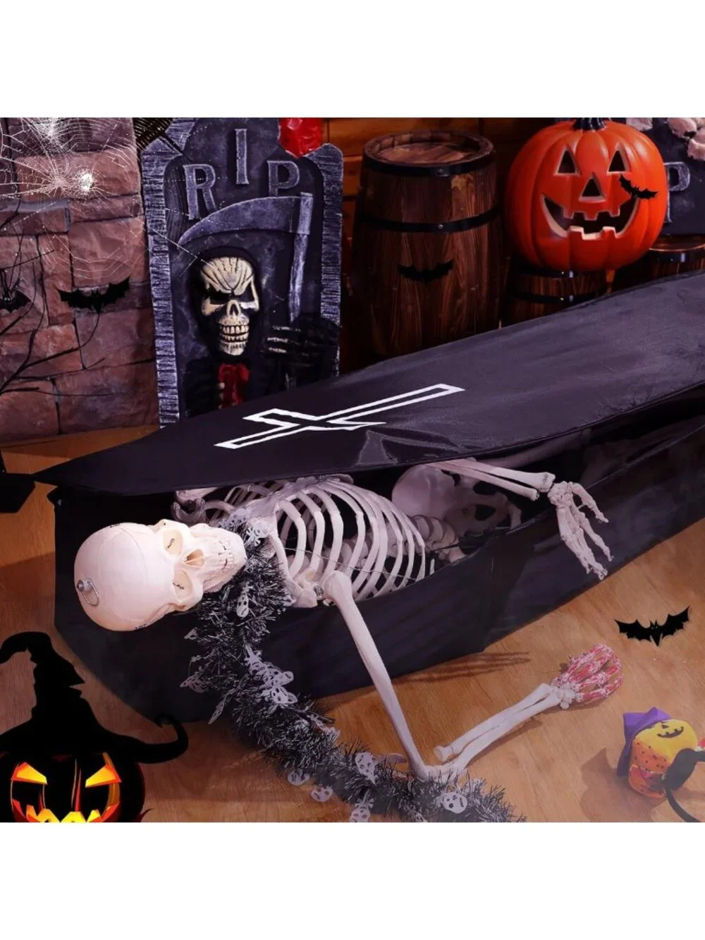 Life-Size Halloween Coffin Prop - Collapsible Scary Casket for Graveyard Decor